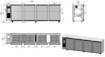 TAVX/4G-R2 (25) Kühlpult Getränkekühler Flaschenkühlschrank, Edelstahl, 4 Glastüren, 783 Liter